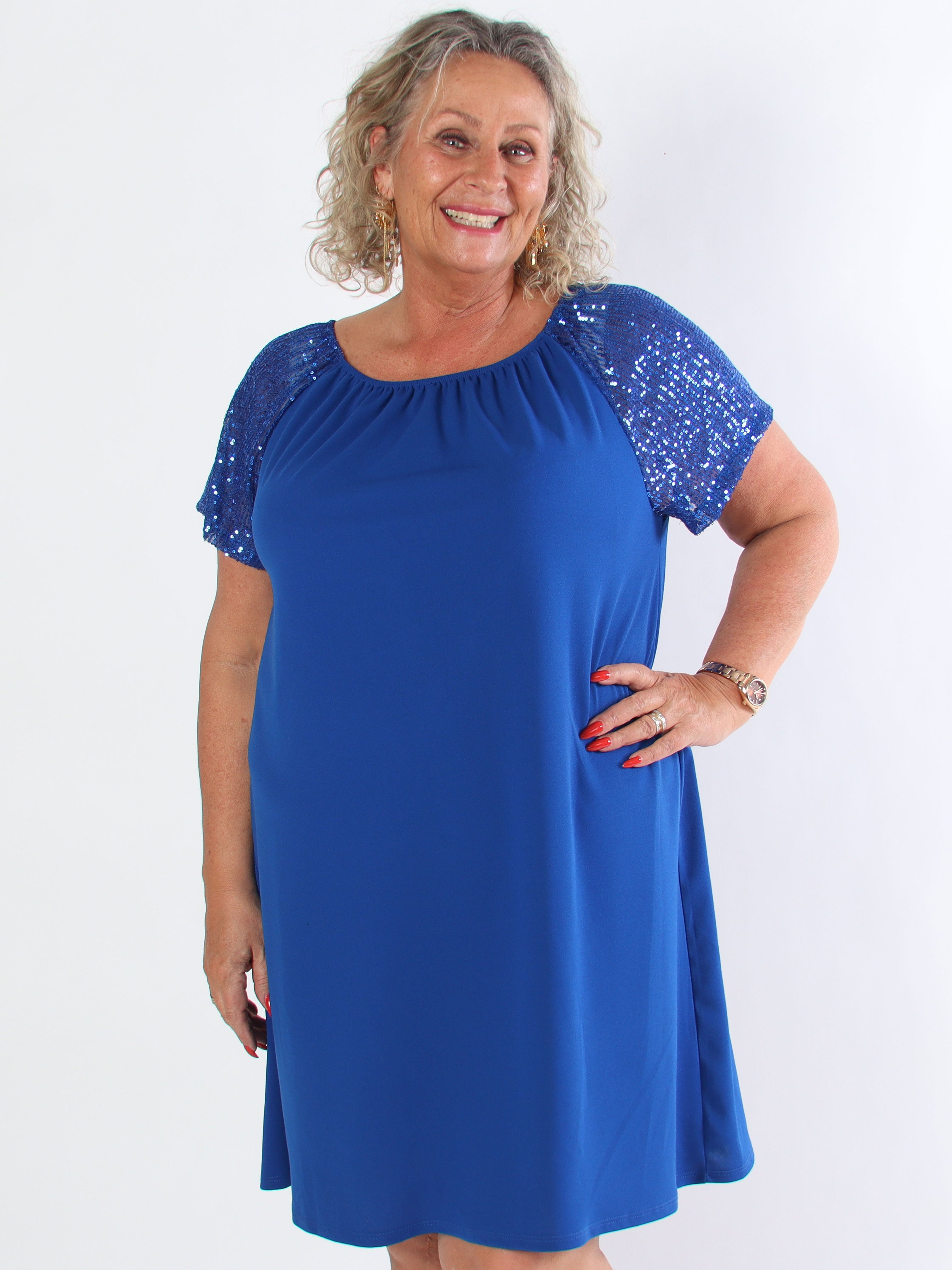 Kim - Söt elastisk plus size klänning med paljettärmar